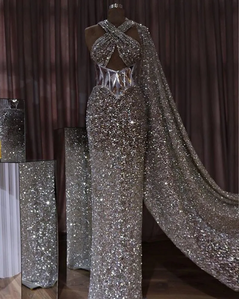 Sexy Sequins African Long Mermaid Evening Dresses Sparkly Beaded Halter Neck Formal Party Prom Gowns
Sexy Sequins African Long Mermaid Evening Dresses Sparkly Beaded Halter Neck Formal Party Prom Gowns