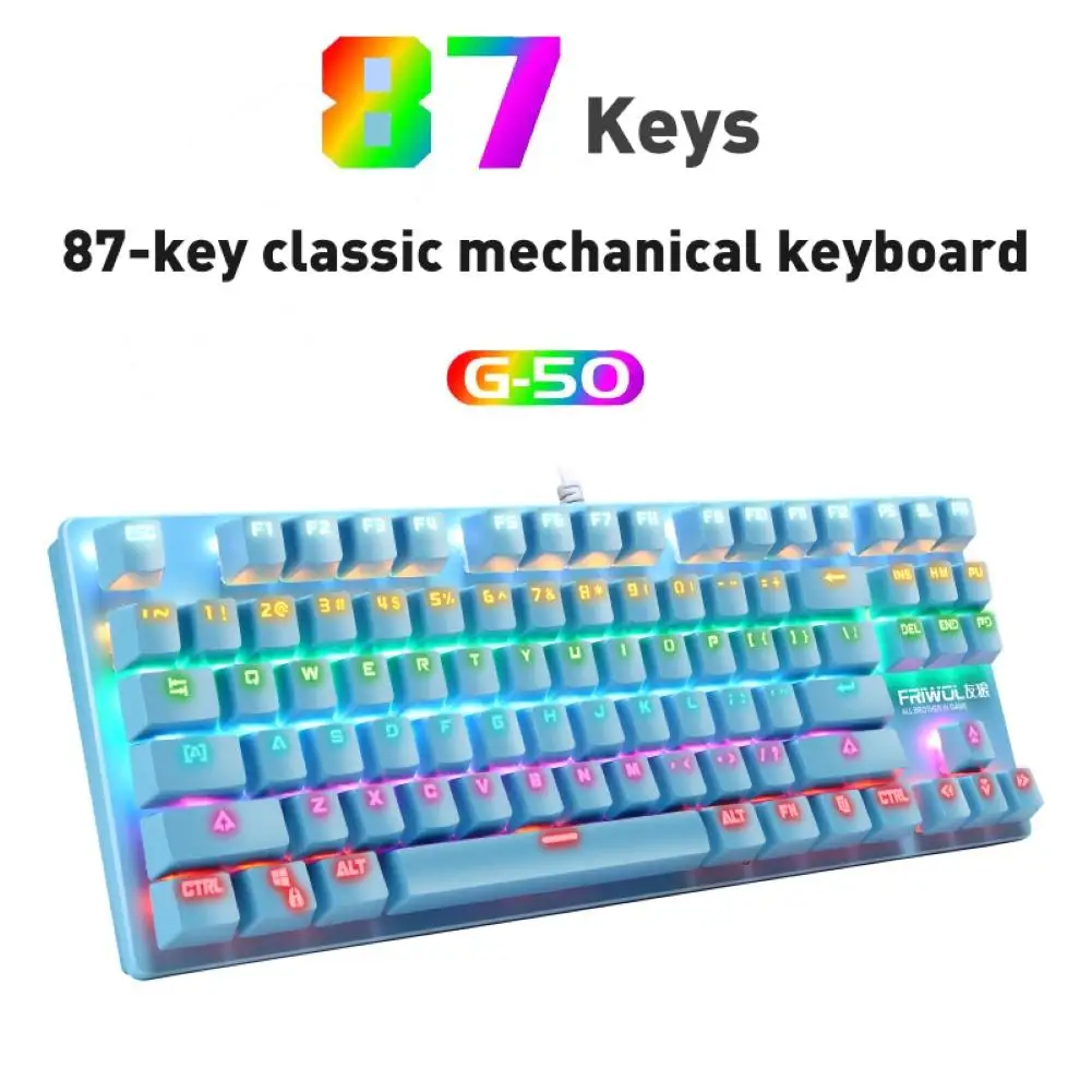 

Игровая механическая клавиатура G50, проводная клавиатура с зеленой осью, цветсветильник ка, 87 клавиш, USB, в стиле панк, для настольных компьют...