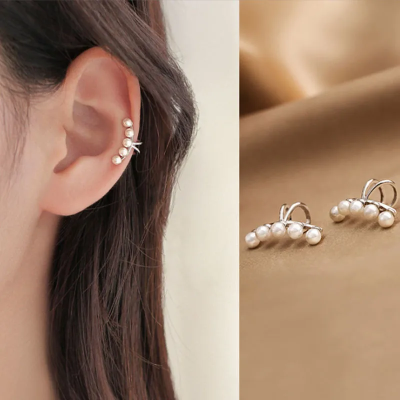 

VENTFILLE 1 Pair 925 Sterling Silver Double Layer Asymmetrical Clip Earrings Female No Pierced Ear Bone Earrings Wholesale