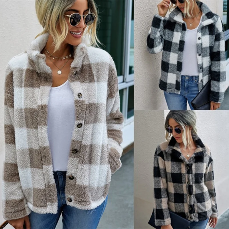 Women Autumn Winter Plush Jacket 2021 New Pop Plaid Printed Warm Fashion Casual All-match Stand Collar Pocket Shirt Coats Female
Women Autumn Winter Plush Jacket 2021 New Pop Plaid Printed Warm Fashion Casual All-match Stand Collar Pocket Shirt Coats Female