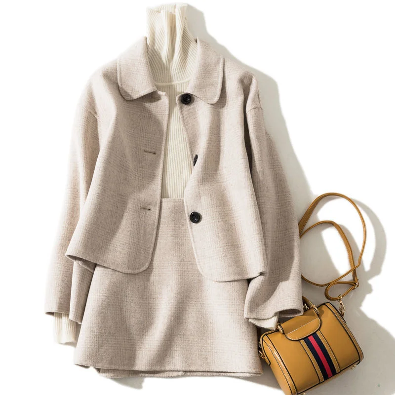 Dress Spring Celebrity Suit Foreign Style Double-sided Merino Wool Coat Women's Overcoat Fashion Two-piece Skirt Pants 
Dress Spring Celebrity Suit Foreign Style Double-sided Merino Wool Coat Women's Overcoat Fashion Two-piece Skirt Pants