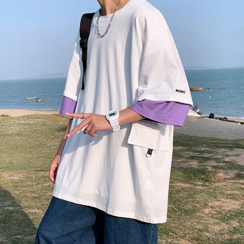 Oversized Men's T-shirt Korean Short-sleeved O Neck T-shirts Loose Harajuku Fake Two-piece Casual Summer Tops Men's Clothing
Oversized Men's T-shirt Korean Short-sleeved O Neck T-shirts Loose Harajuku Fake Two-piece Casual Summer Tops Men's Clothing