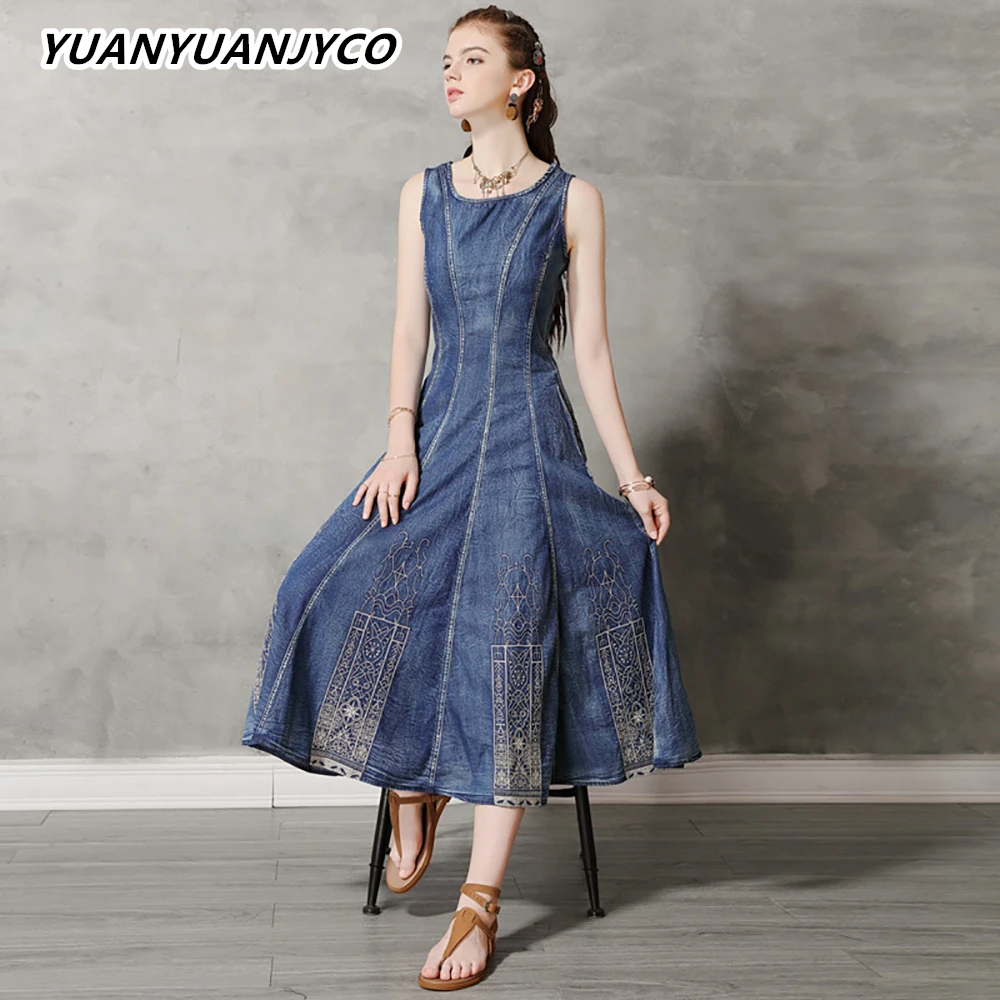 YUANYUANJYCO Summer Women Mid-Calf Length Indie Folk Denim Dress LYQ18 Vintage Elegant Embroidery Sleeveless Long Jean Clothes
YUANYUANJYCO Summer Women Mid-Calf Length Indie Folk Denim Dress LYQ18 Vintage Elegant Embroidery Sleeveless Long Jean Clothes