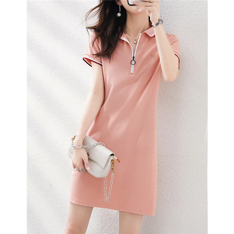 Summer Women Striped Embroidery POLO Dress Lady T-shirt Casual Loose Turn-Down Collar Plus Size Dresses Girl Pink Mini Vestidos
Summer Women Striped Embroidery POLO Dress Lady T-shirt Casual Loose Turn-Down Collar Plus Size Dresses Girl Pink Mini Vestidos