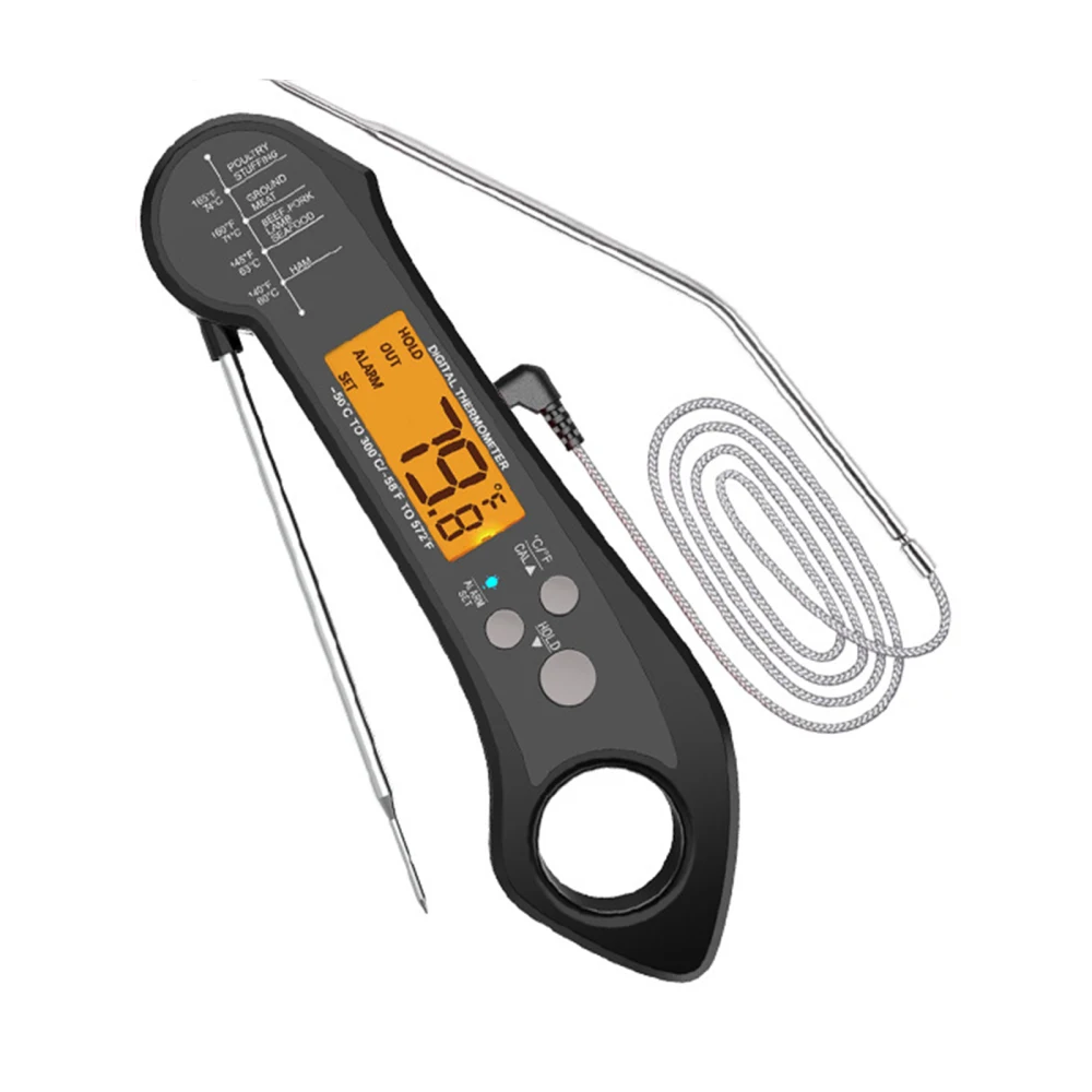 Food Thermometer Temperature Alarm With Backlight&Calibration Folding Built-in Magne Dual-probe Digital For Cooking And Grilling
Food Thermometer Temperature Alarm With Backlight&Calibration Folding Built-in Magne Dual-probe Digital For Cooking And Grilling