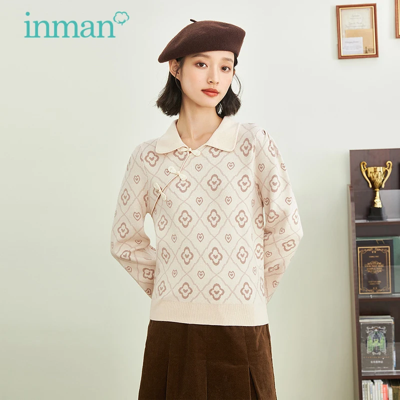 INMAN Women's Sweater Autumn Winter Casual Chinese Style Chic Buttons Design Lapel Printing Rhombus Beige Knitted Pullover Top
INMAN Women's Sweater Autumn Winter Casual Chinese Style Chic Buttons Design Lapel Printing Rhombus Beige Knitted Pullover Top