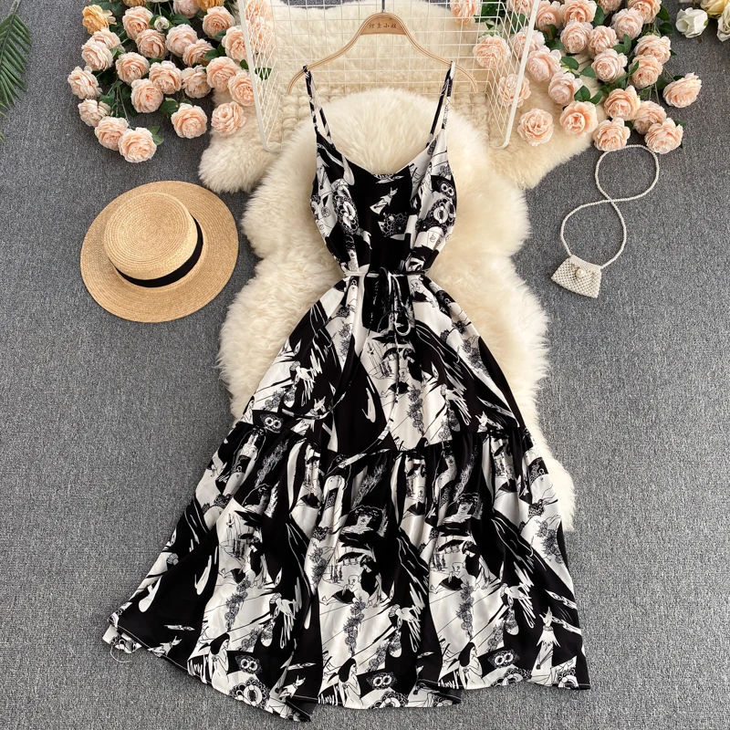 Diablo Women's Wear 2021 New Trendy Design Sense Niche Color Matching Printed Slim Mid-length Sling Dress Women
Diablo Women's Wear 2021 New Trendy Design Sense Niche Color Matching Printed Slim Mid-length Sling Dress Women