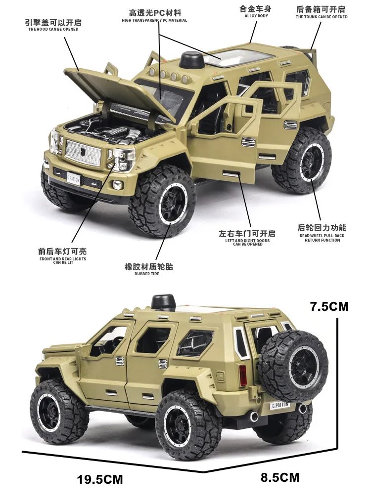 1:24 Chariot George Patton Car Model Armored Vehicle Alloy Diecast Kids Toy Car Pull Back Boy Car Off Road Children Gift 006
1:24 Chariot George Patton Car Model Armored Vehicle Alloy Diecast Kids Toy Car Pull Back Boy Car Off Road Children Gift 006