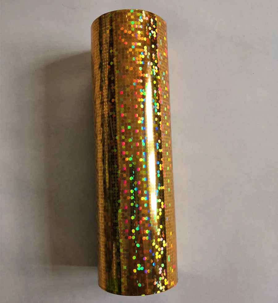 Hot stamping foil big highlight pattern holographic foil hot press on paper or plastic gold color 21cm x 120m
Hot stamping foil big highlight pattern holographic foil hot press on paper or plastic gold color 21cm x 120m