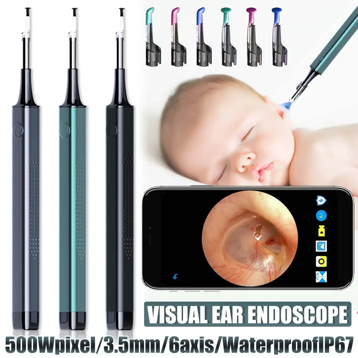 500W Pixel 3.5mm Wifi Smart Visual Ear Scoop For Baby Home 6axis 360 Degree Rotating Endoscope 300mAh Elastic Ear Picker
500W Pixel 3.5mm Wifi Smart Visual Ear Scoop For Baby Home 6axis 360 Degree Rotating Endoscope 300mAh Elastic Ear Picker