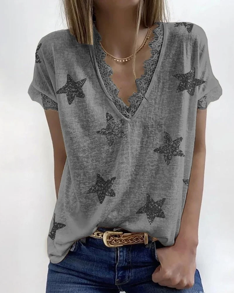 2021 Summer Women's New V-Neck Print Lace Lace Sleeve Head Short Sleeve T-Shirt Top Oversized T Shirt Graphic T Shirts S--5XL
2021 Summer Women's New V-Neck Print Lace Lace Sleeve Head Short Sleeve T-Shirt Top Oversized T Shirt Graphic T Shirts S--5XL