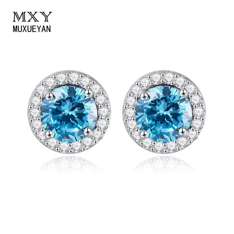 MUXUEYAN 925 silver jewelry Blue Round Shape Big Zircon Silver Color Around Small Zircon Earrings For Woman 2021 Trend
MUXUEYAN 925 silver jewelry Blue Round Shape Big Zircon Silver Color Around Small Zircon Earrings For Woman 2021 Trend