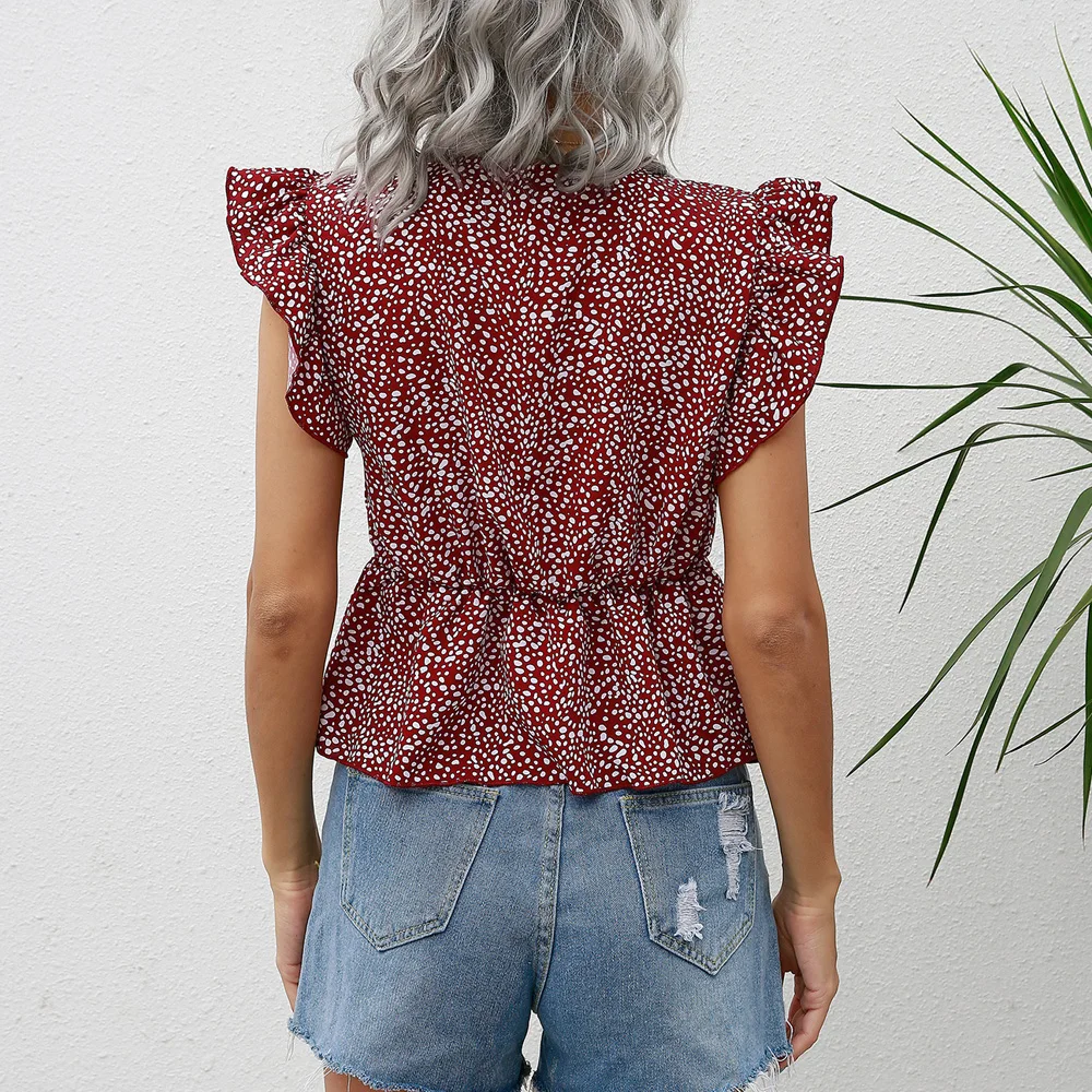 New Arrivals Women Sexy Deep V Neck Fashion Top Sleeveless Polka Dots T Shirts Women Tee Shirts Red Tops for Women
New Arrivals Women Sexy Deep V Neck Fashion Top Sleeveless Polka Dots T Shirts Women Tee Shirts Red Tops for Women