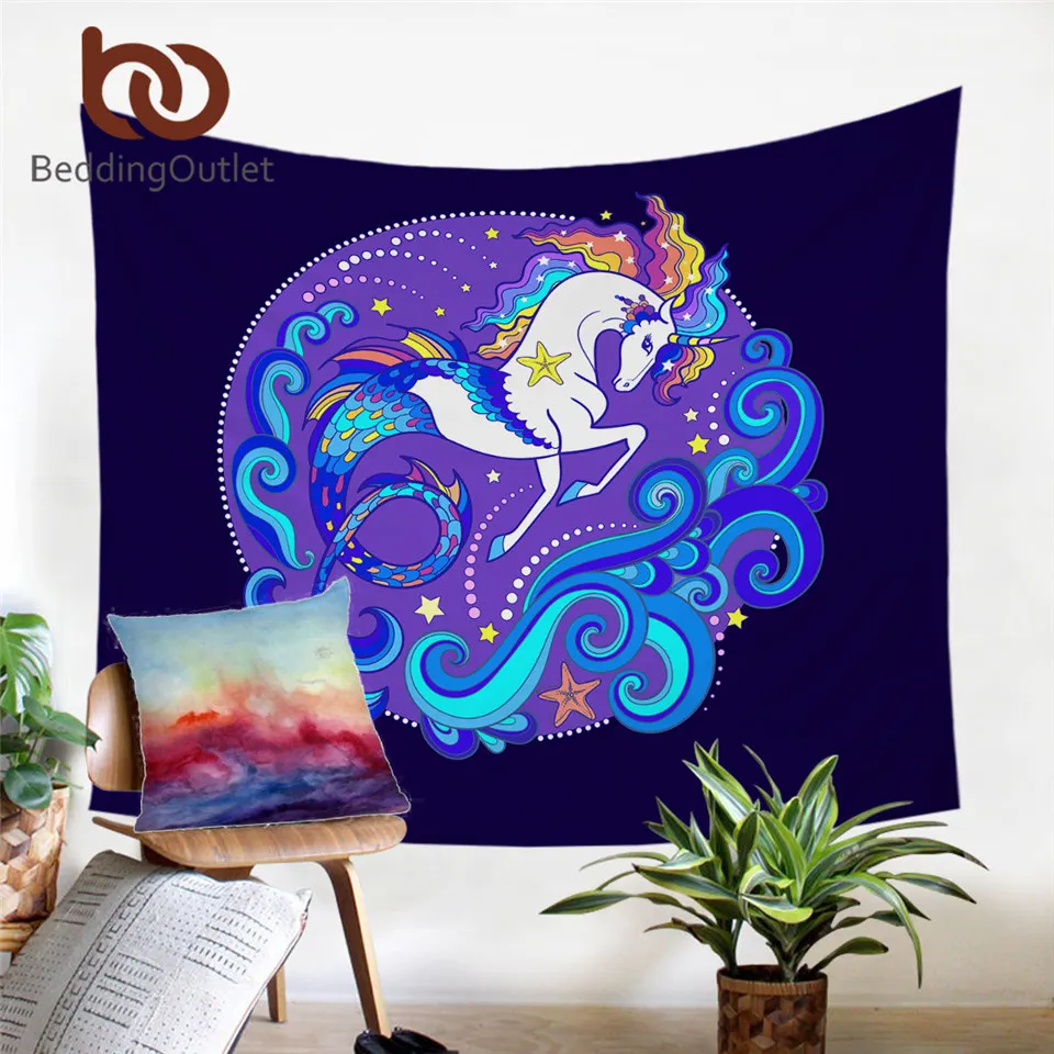 

BeddingOutlet Unicorn Tapestry Cartoon Wall Hanging Decorative Fish Scales Wall Carpet Blue Bed Sheet Colorful Bedspreads 1pc