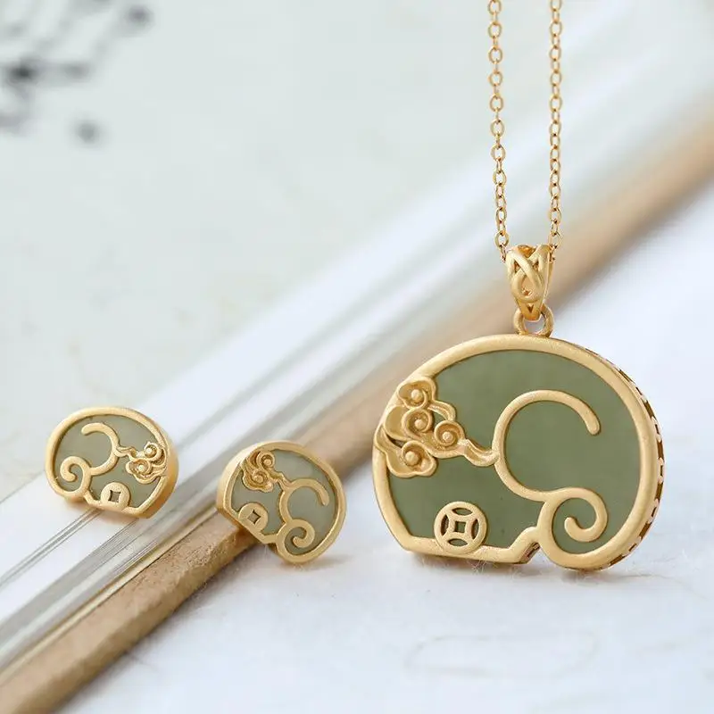 Original S925 Sterling Silver Inlaid Hetian Jade Creative Archaistic Auspicious Elephant Auspicious Cloud Personality Female Pe 
Original S925 Sterling Silver Inlaid Hetian Jade Creative Archaistic Auspicious Elephant Auspicious Cloud Personality Female Pe