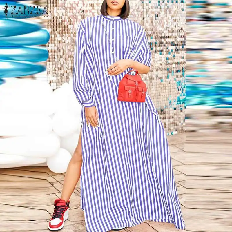 2021 ZANZEA Fashion Women Dress Spring Autumn Office Lady Striped Maxi Dresses Casual Long Sleeve Pockets Oversized Robe Femme
2021 ZANZEA Fashion Women Dress Spring Autumn Office Lady Striped Maxi Dresses Casual Long Sleeve Pockets Oversized Robe Femme