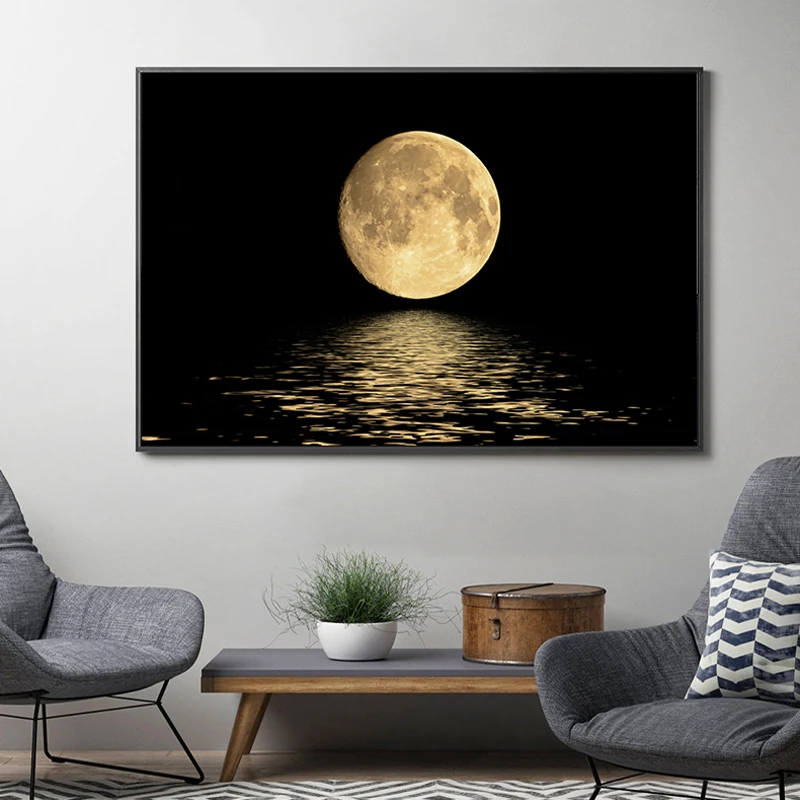 Черная белая луна холст картины Современная Стена искусство абстрактные