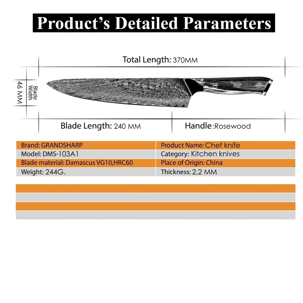 Damascus Kitchen Knife 9.5 " Chef Slicing Knife 67 Layers vg10 Japanese Damascus Steel Rosewood Handle Professional Knife Tools
Damascus Kitchen Knife 9.5 " Chef Slicing Knife 67 Layers vg10 Japanese Damascus Steel Rosewood Handle Professional Knife Tools