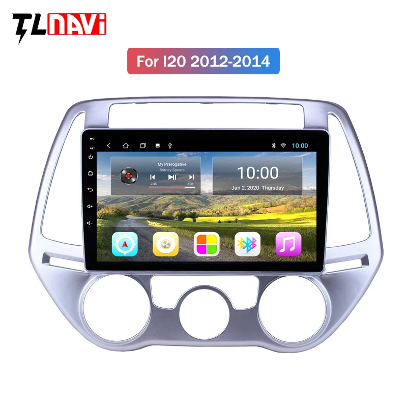 Автомагнитола 2DIN 9 дюймов 2 Гб ОЗУ GPS Android 10 стерео для Hyundai i20 Manual A/C 2012 2013
