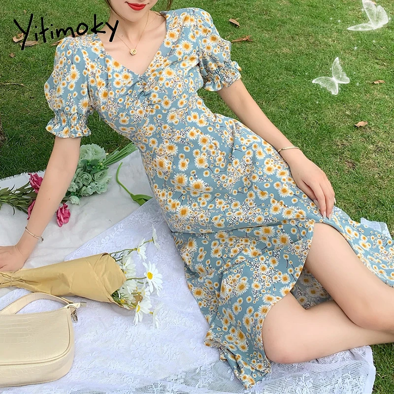 Yitimoky Floral Dresses for Women Slit Cut Dress Summer New Puff Sleeve Mid-Calf Casual Clothing Plus Size V-neck Korean Elegant
Yitimoky Floral Dresses for Women Slit Cut Dress Summer New Puff Sleeve Mid-Calf Casual Clothing Plus Size V-neck Korean Elegant