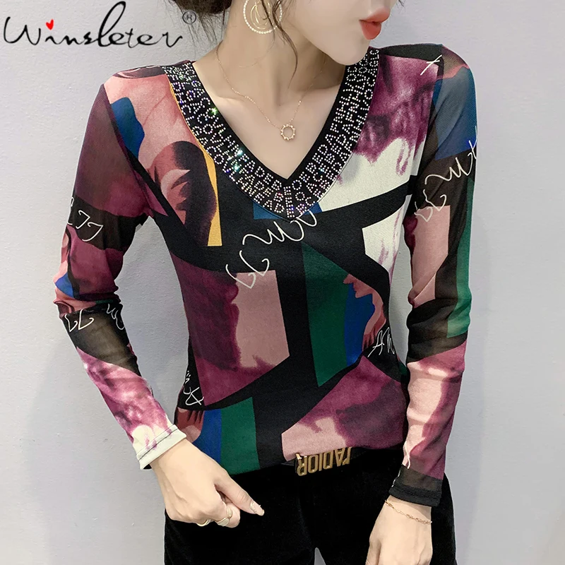 MadBlack Fall Winter European Style Mesh Lady T-Shirt Chic Sexy V-Neck Diamnds Letter Print Women Tops Long Sleeve Tees T10101A
MadBlack Fall Winter European Style Mesh Lady T-Shirt Chic Sexy V-Neck Diamnds Letter Print Women Tops Long Sleeve Tees T10101A