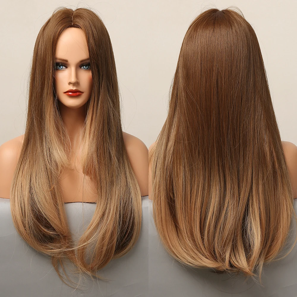 Long Silky Straight Wig Dark Brown Golden Highlight Middle Part Synthetic Wigs for Women Cosplay Daily Heat Resistant Fiber Hair
Long Silky Straight Wig Dark Brown Golden Highlight Middle Part Synthetic Wigs for Women Cosplay Daily Heat Resistant Fiber Hair