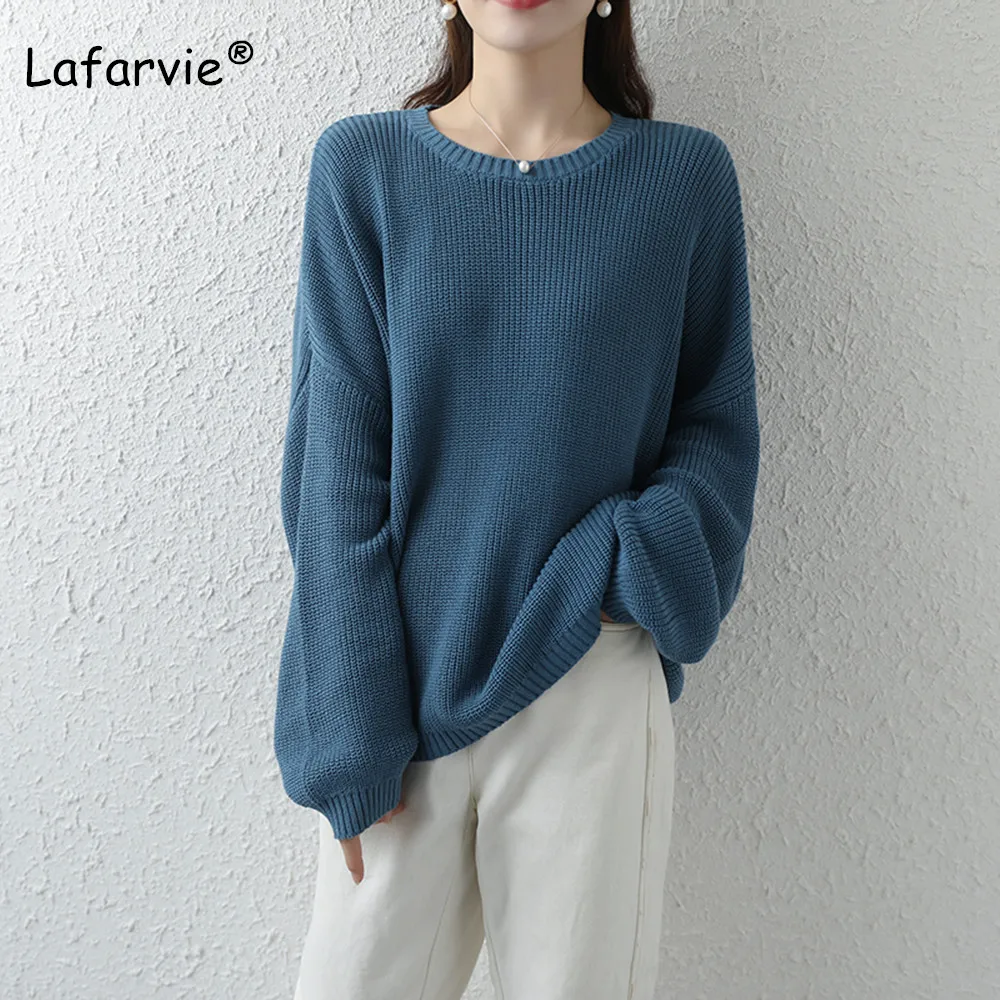 

Lafarvie knitted Sweater Women O-neck Mulheres Pullover Korean Loose Pink Sueter Mujer Winter Clothe Ropa 2020 Oversized Sweater