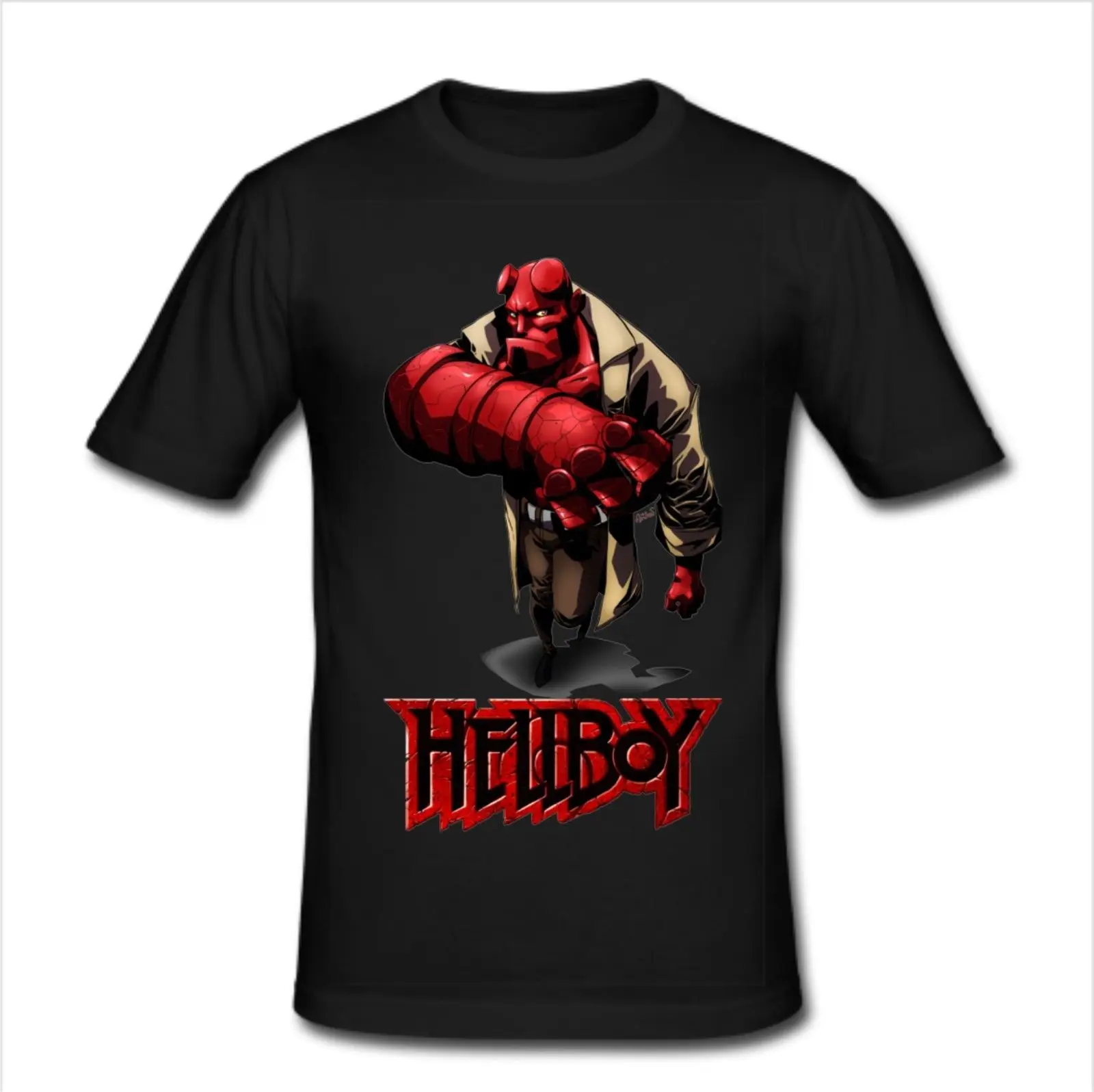 Мужская облегающая футболка Размер Hellboy модные футболки Летние прямые 100% хлопок