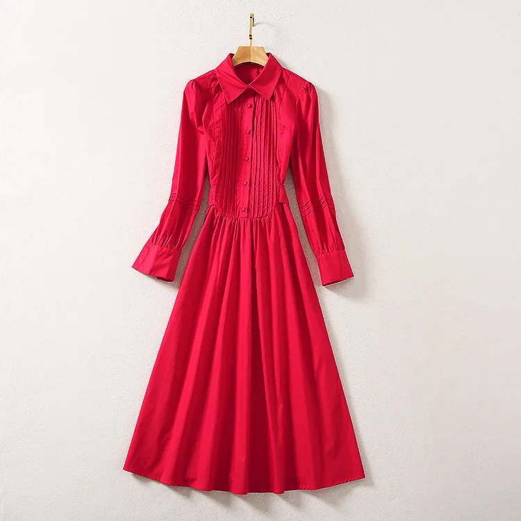 Red Elegant Ruffles Long Sleeve Midi Dresses for Women 2020 Spring Ladies Vintage Draped Turn-down Collar Shirt Dress
Red Elegant Ruffles Long Sleeve Midi Dresses for Women 2020 Spring Ladies Vintage Draped Turn-down Collar Shirt Dress