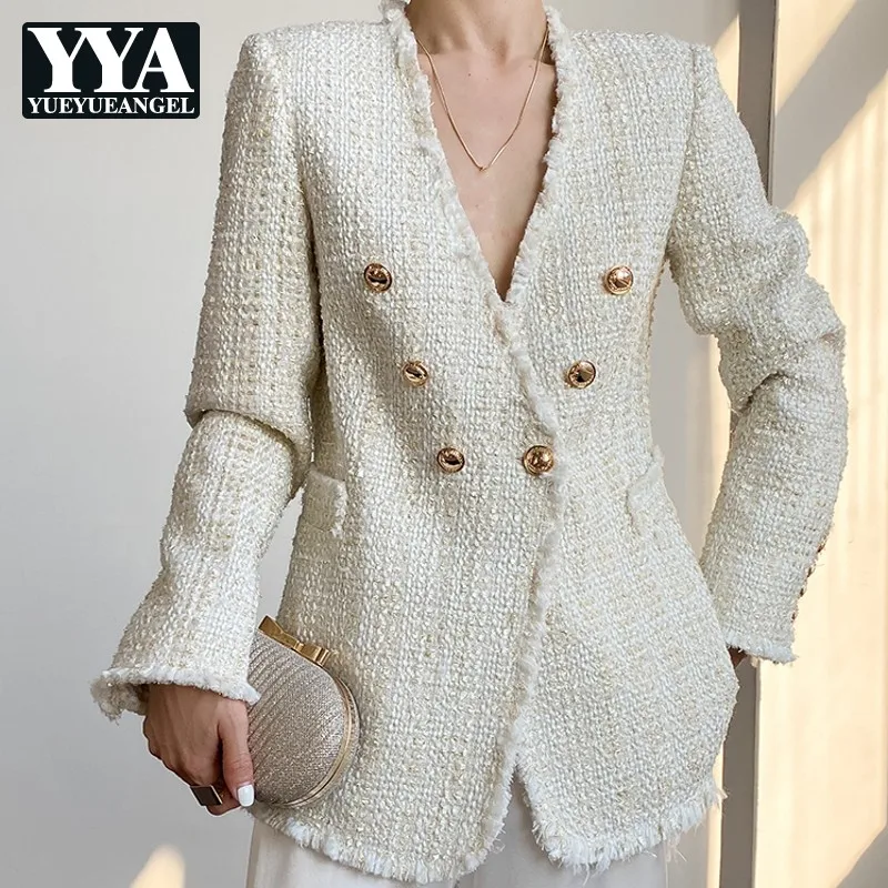 Sweet Design Wool Tweed Jacket Fashion Womens Wide-Waisted V-Neck Single Button Tassel Spliced Tweed Jacket Short Outerwear
Sweet Design Wool Tweed Jacket Fashion Womens Wide-Waisted V-Neck Single Button Tassel Spliced Tweed Jacket Short Outerwear