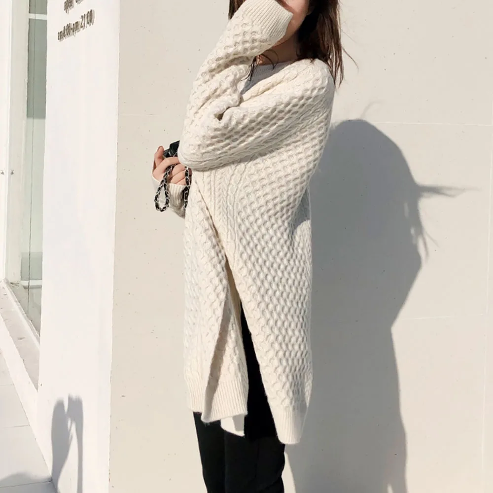 Female Knitted Sweater Long Autumn Winter Outwear Pullover Knit Fashion Split Women Casual Solid Color Fall Round Neck Tops 
Female Knitted Sweater Long Autumn Winter Outwear Pullover Knit Fashion Split Women Casual Solid Color Fall Round Neck Tops