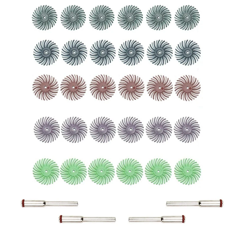 Набор шлифовальных дисков с радиальной щетиной, 30 шт., 1 дюйм, с 4 оправками для абразивной щетки 
Набор шлифовальных дисков с радиальной щетиной, 30 шт., 1 дюйм, с 4 оправками для абразивной щетки