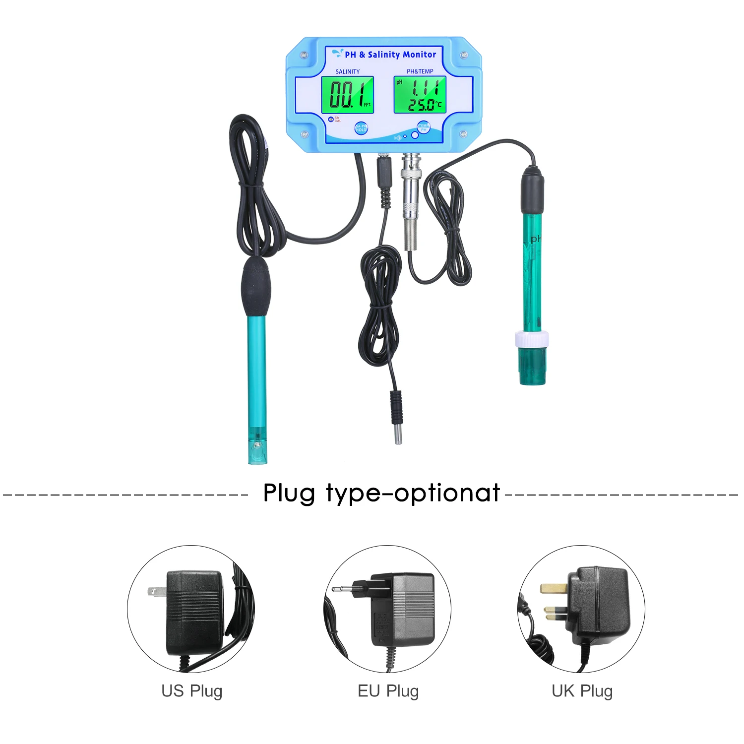 3 in1 PH/Salinity/TEMP Water Quality Monitor Multi-functional pH Salinity Monitor Temperature Meter Dual LCD Display Backlight
3 in1 PH/Salinity/TEMP Water Quality Monitor Multi-functional pH Salinity Monitor Temperature Meter Dual LCD Display Backlight