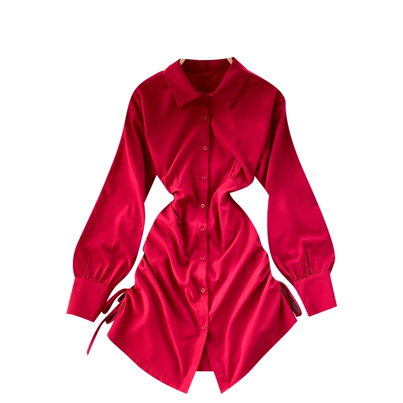Design Drawstring Blouse Women Retro Turn-down Collar Button Long Sleeve Tops Autumn Korean Fashion Irregular Blouses
Design Drawstring Blouse Women Retro Turn-down Collar Button Long Sleeve Tops Autumn Korean Fashion Irregular Blouses