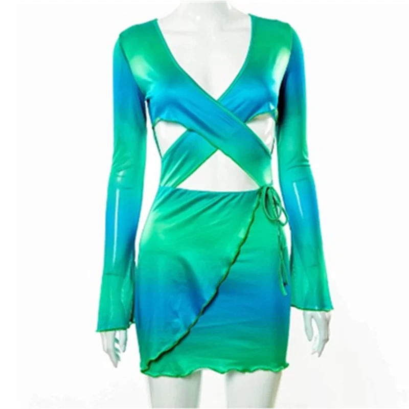 Sexy Bodycon Dress Women Tie Dye Mini Hollow Out Summer Dress Hollow Out Long Sleeve Beach Party Sundress 2021
Sexy Bodycon Dress Women Tie Dye Mini Hollow Out Summer Dress Hollow Out Long Sleeve Beach Party Sundress 2021
