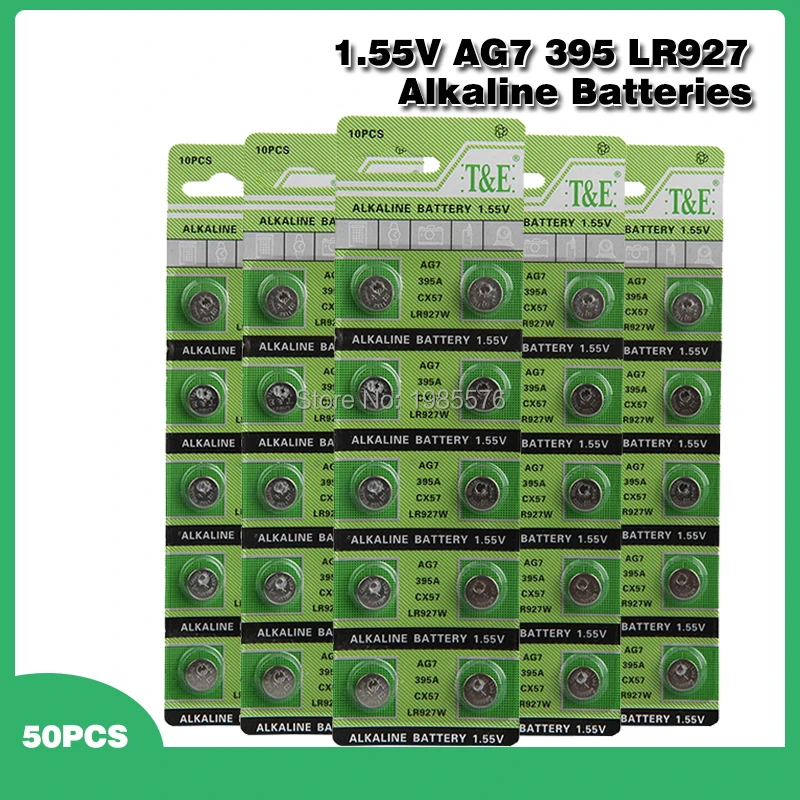 

50pcs/card AG7 395 SR927SW 399 SR927W LR927 V395 SR57L SR57 610 613 Watch Toys Battery Button Coin Cell Alkaline Batteries