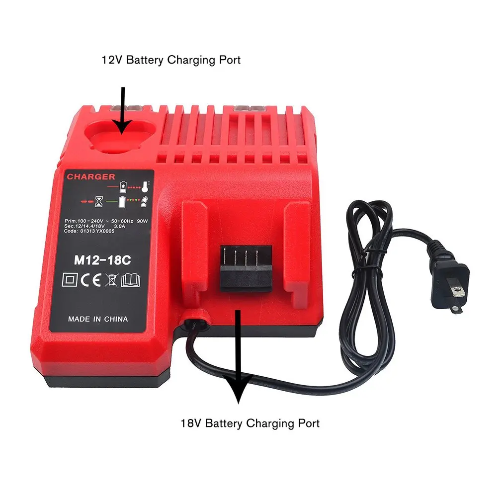Replacement Charger 110-240V Li-ion Battery Charger Milwaukee M12-M18C 48-11-1815 48-11-1828 48-11-2401 48-11-2402 EU/UK/US/AU
Replacement Charger 110-240V Li-ion Battery Charger Milwaukee M12-M18C 48-11-1815 48-11-1828 48-11-2401 48-11-2402 EU/UK/US/AU