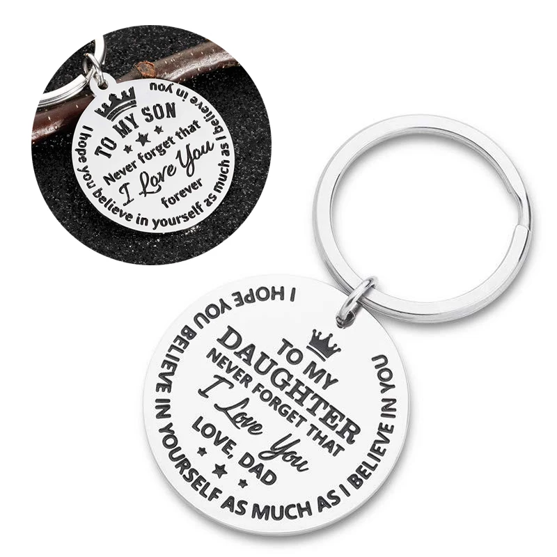 Fashion Stainless Steel Keychain Engraved Letter To My Son/Daughter Never Forget That I Love You Keyring Pendant Jewelry Gift
Fashion Stainless Steel Keychain Engraved Letter To My Son/Daughter Never Forget That I Love You Keyring Pendant Jewelry Gift