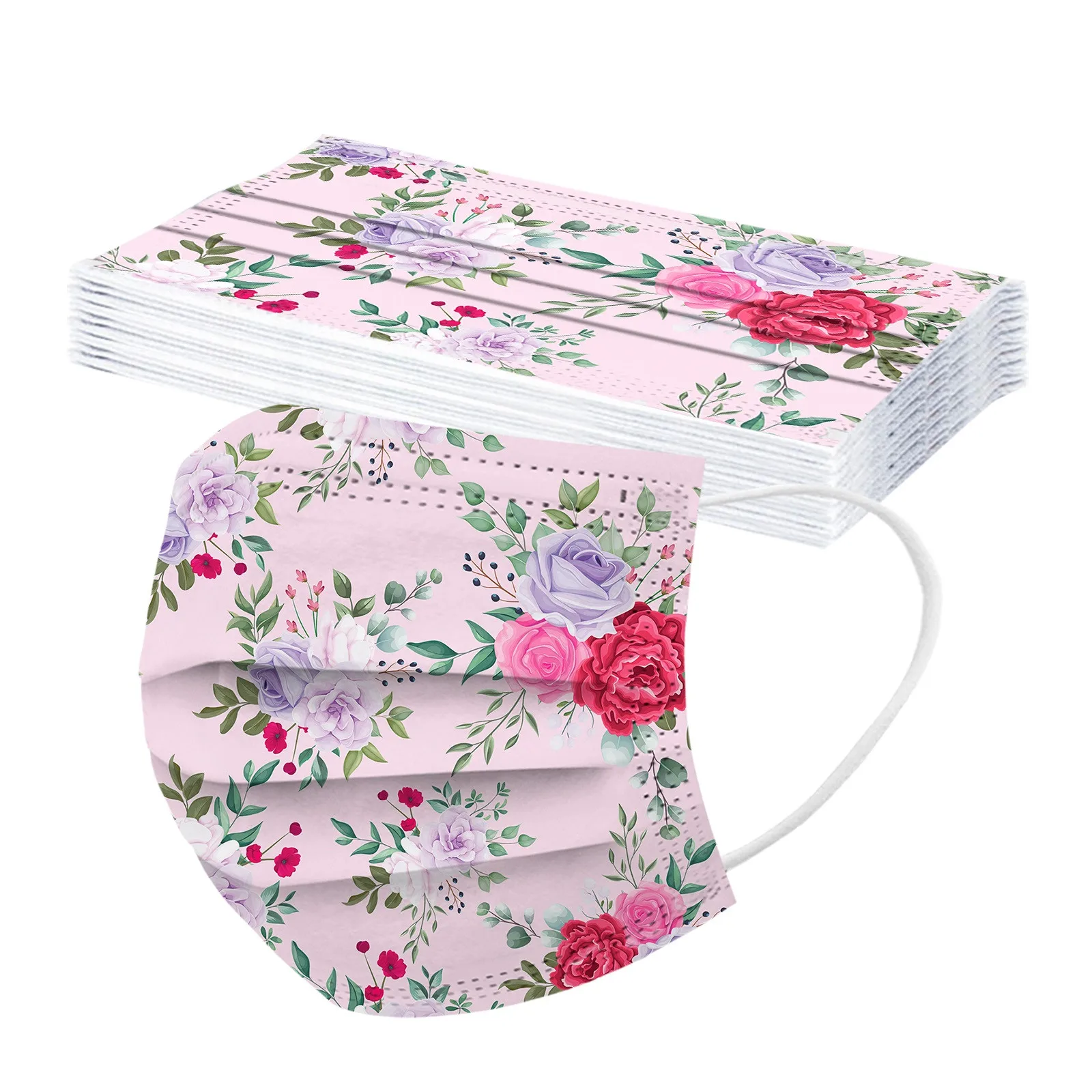 10pc Fashion Floral Disposable Masks Women 3-layers Protection Mouth Mask Breathable Adjust Mouthmask Party Decoration Masque |