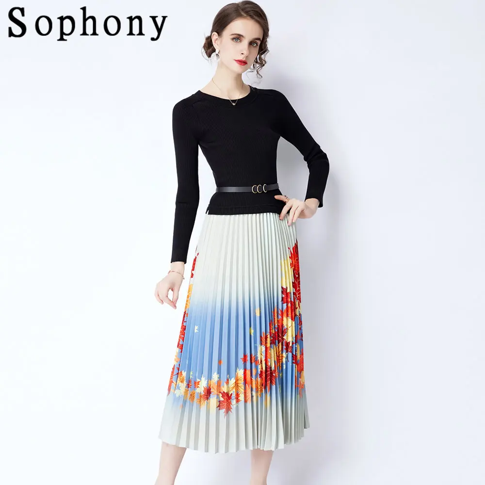 Office Lady Sweater Patchwork Flower Print Pleated Dress 2021 Autumn Winter Women Long Sleeve Knitted Sashes Midi Dresses S77057
Office Lady Sweater Patchwork Flower Print Pleated Dress 2021 Autumn Winter Women Long Sleeve Knitted Sashes Midi Dresses S77057