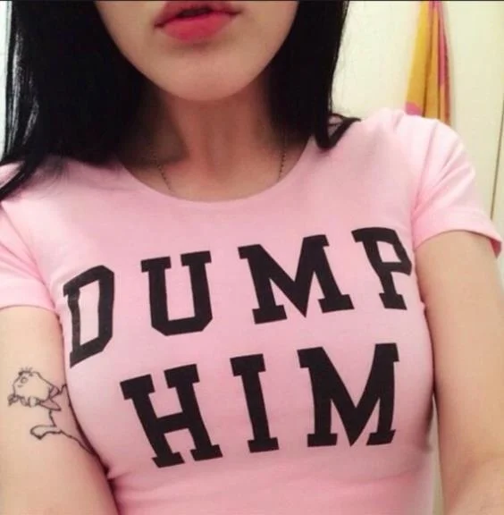 Street Fashion Harajuku Tshirt Women Short Sleeve T-shirt DUMP HIM Printed Casual Tees cotton casual tees cool girl tops M234
Street Fashion Harajuku Tshirt Women Short Sleeve T-shirt DUMP HIM Printed Casual Tees cotton casual tees cool girl tops M234