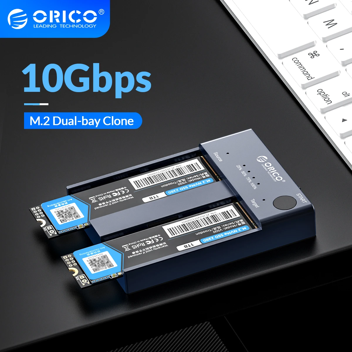 

Корпус для SSD-накопителя ORICO Dual Bay M.2 NVME, 10 Гбит/с, USB C 3,1 Gen2