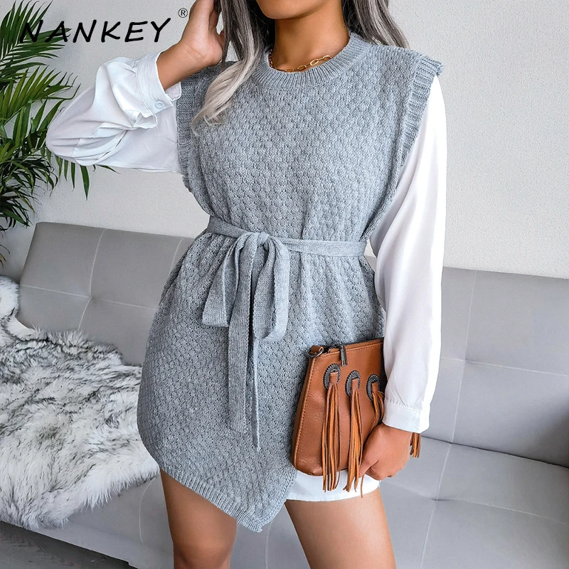 NANKEY Fashion Women's Solid Belt Sleeveless Sweater Mini Dresses Casual Elegant Loose Oversize Knitted VersatilClothes Vestidos
NANKEY Fashion Women's Solid Belt Sleeveless Sweater Mini Dresses Casual Elegant Loose Oversize Knitted VersatilClothes Vestidos