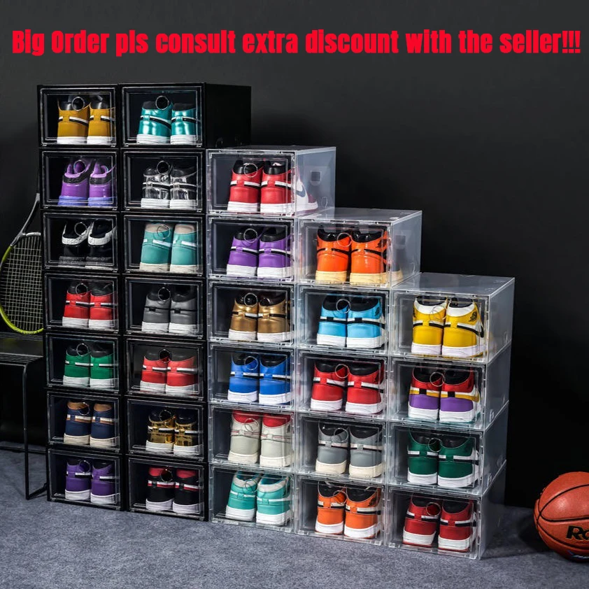 50pcs Transparent Plastic Shoe Storage Boxes Clear Sneakers AJ Display Case High-tops Football Shoe Box Stackable Shoes Cabinet 
50pcs Transparent Plastic Shoe Storage Boxes Clear Sneakers AJ Display Case High-tops Football Shoe Box Stackable Shoes Cabinet