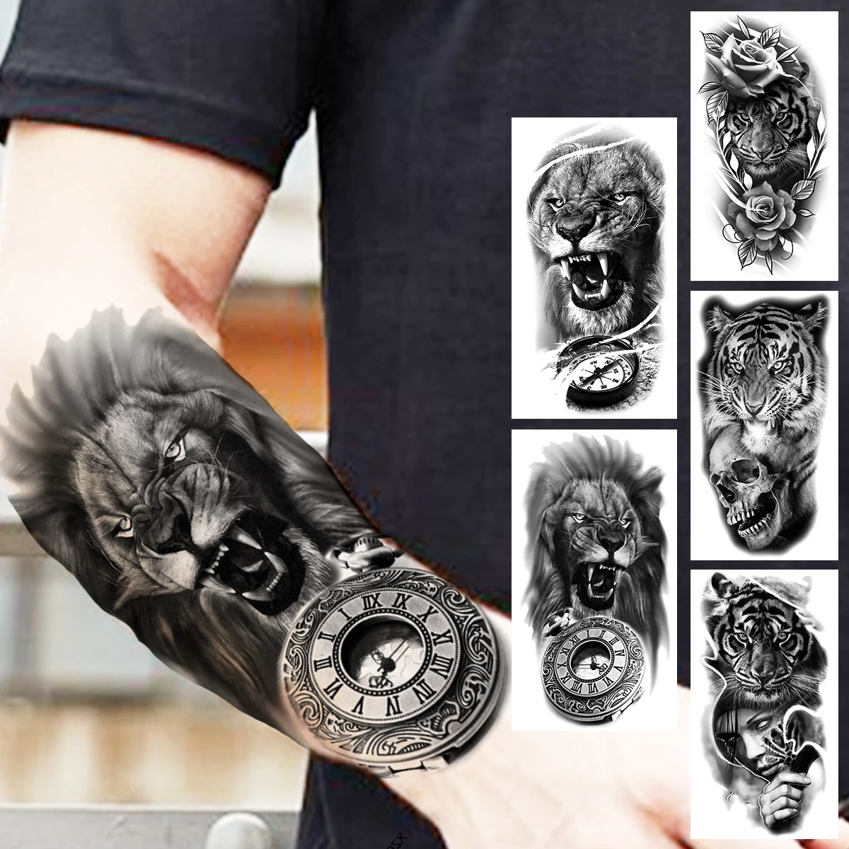 Мужские Временные татуировки Compass Lion для взрослых, реалистичные тигр, цветок, Череп, печатные фотообои для праздника
Мужские Временные татуировки Compass Lion для взрослых, реалистичные тигр, цветок, Череп, печатные фотообои для праздника