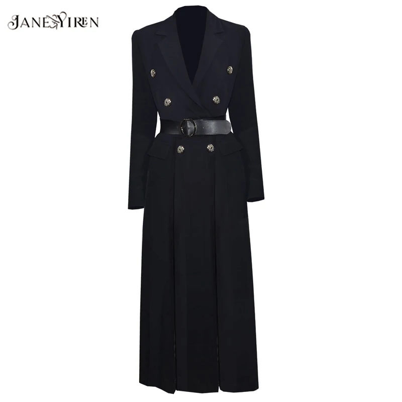 Модная дизайнерская Длинная ветровка JaneYiren, подиумная черная теплая ветровка с длинным рукавом, двубортным поясом и разрезом
Модная дизайнерская Длинная ветровка JaneYiren, подиумная черная теплая ветровка с длинным рукавом, двубортным поясом и разрезом