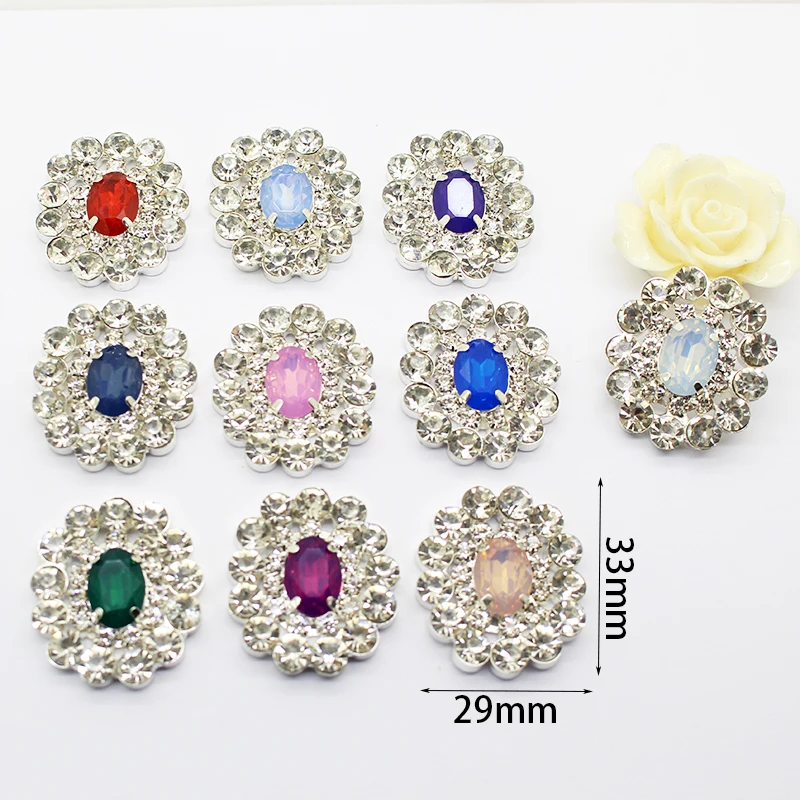 

New 5pcs 29*33mm oval shiny rhinestone glass decorative buckle gift box embellished with DIY clothing and hair accessories