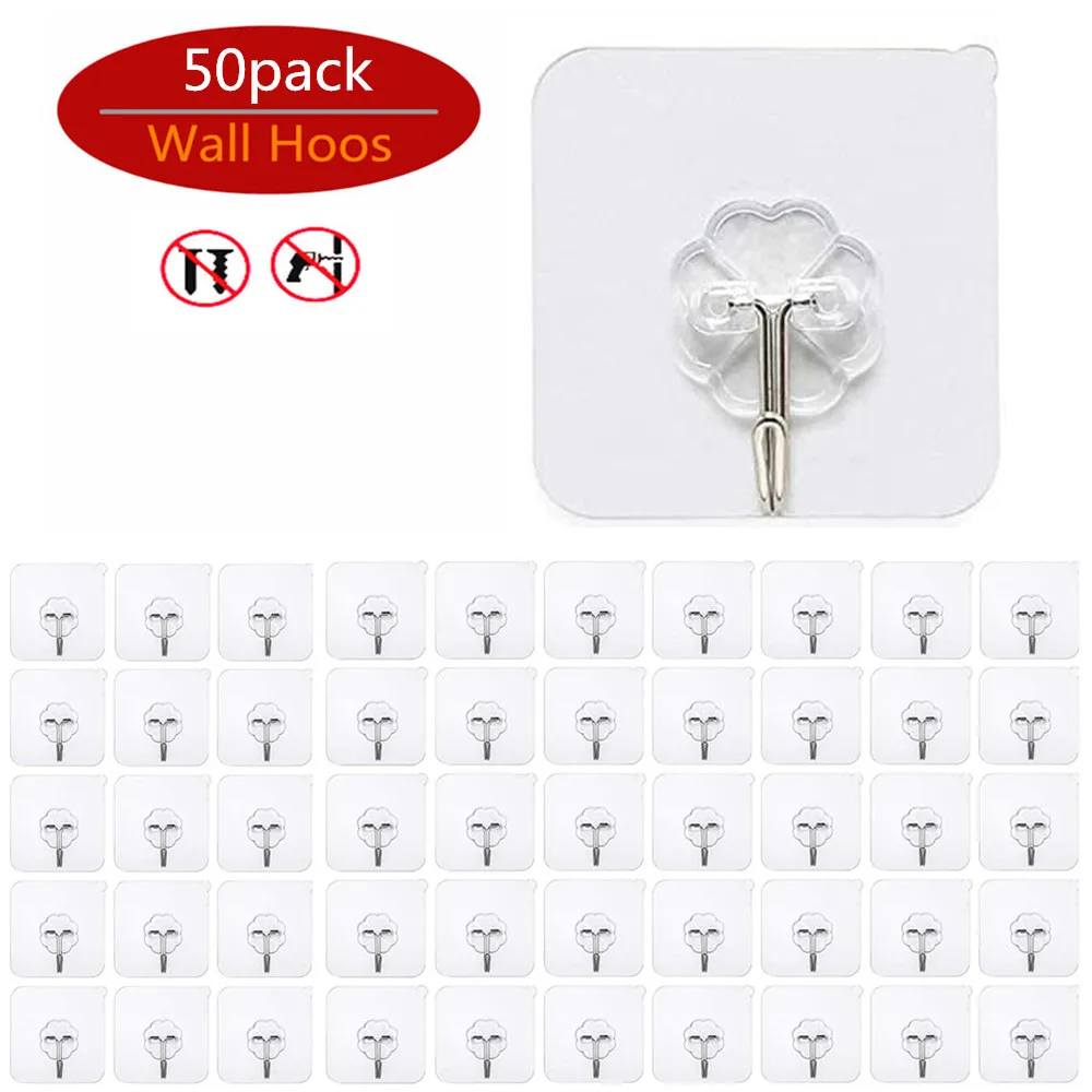 50 Pack Wall Hooks Waterproof Oil Proof Self Adhesive Transparent Reusable Seamless Hanging Hook for Kitchen Bathroom Office
50 Pack Wall Hooks Waterproof Oil Proof Self Adhesive Transparent Reusable Seamless Hanging Hook for Kitchen Bathroom Office