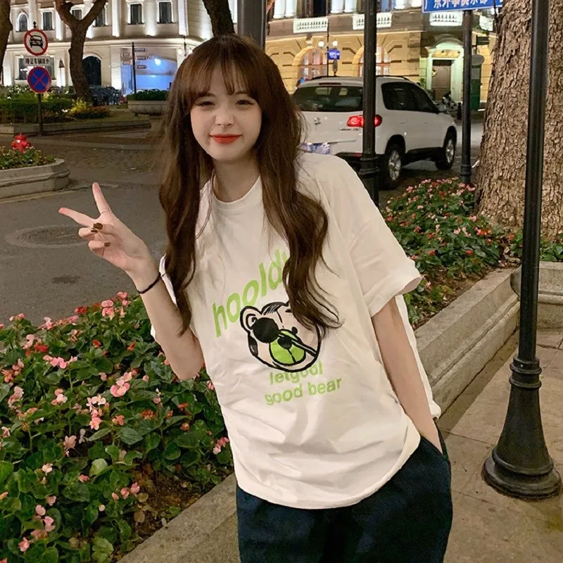 Fashion Women's T-shirt Korean Fashion Brand Ins Casual Sports Black And White Bear Print Loose And Breathable Oversized Shirt
Fashion Women's T-shirt Korean Fashion Brand Ins Casual Sports Black And White Bear Print Loose And Breathable Oversized Shirt