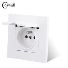 Coswall PC Panel Wall Socket Grounded With Waterproof Lid Cover EU Russia Spain France Outlet With Children Protective Lock
